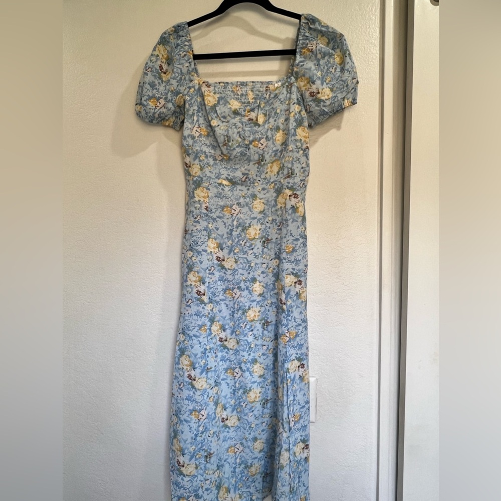 Light blue floral dress.